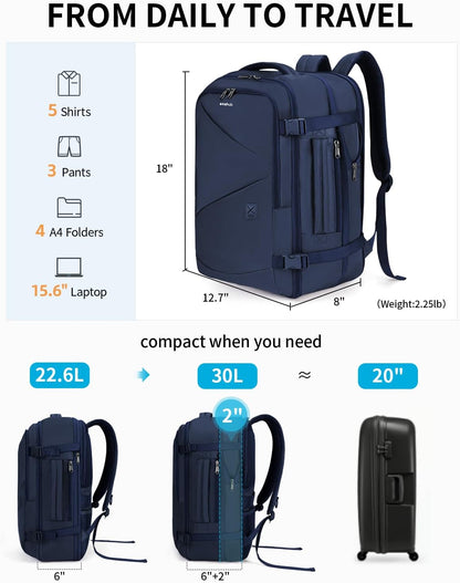 17" Small Unisex Travel Backpack United Airlines Approved 17x10x9 Friendly Suitcase Anti-Theft Lockable Zippers Style Personal Item Bag Travel Essentials with 12 Pockets Water Resistant, Blue