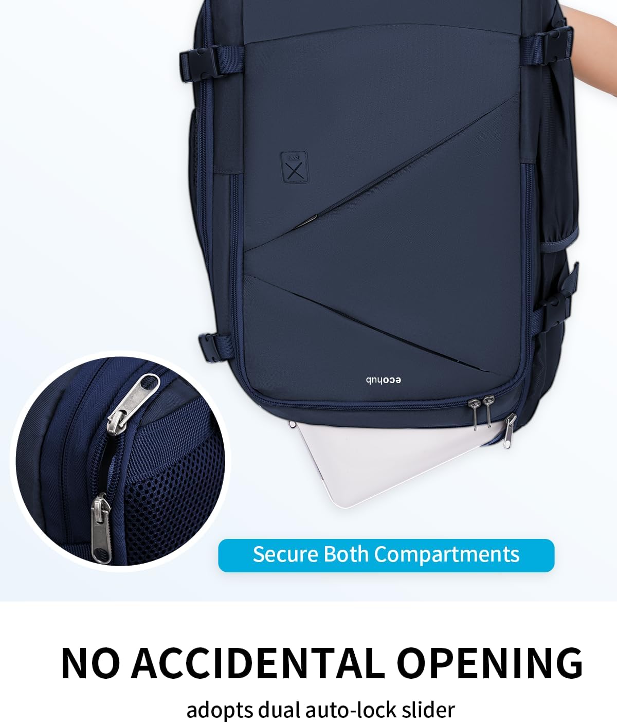 17" Small Unisex Travel Backpack United Airlines Approved 17x10x9 Friendly Suitcase Anti-Theft Lockable Zippers Style Personal Item Bag Travel Essentials with 12 Pockets Water Resistant, Blue