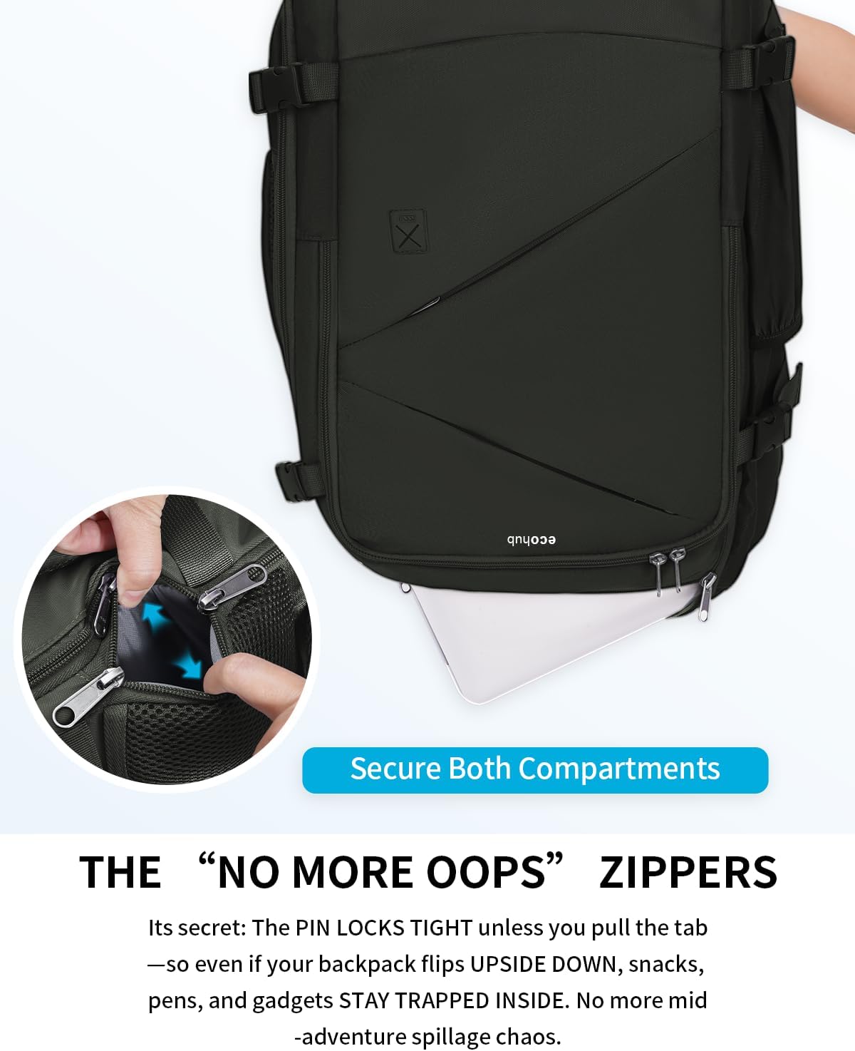 17" Small Unisex Travel Backpack United Airlines Approved 17x10x9 Friendly Suitcase Anti-Theft Lockable Zippers Style Personal Item Bag Travel Essentials with 12 Pockets Water Resistant, Blue