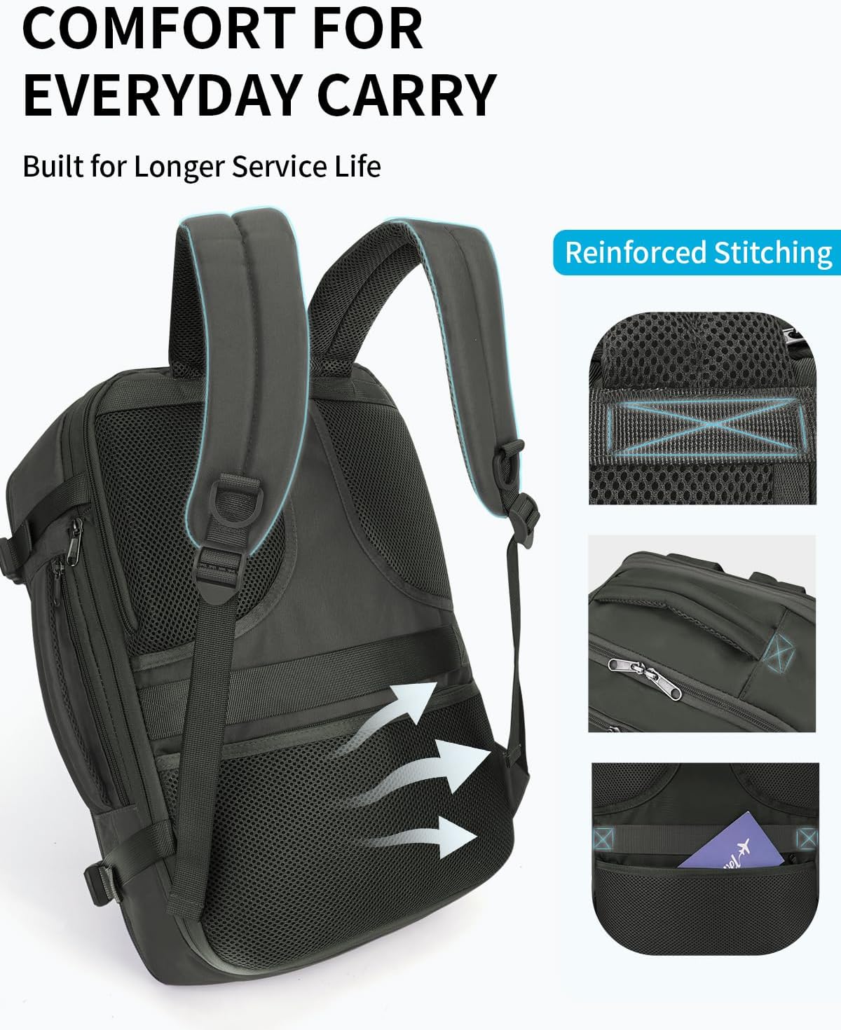 17" Small Unisex Travel Backpack United Airlines Approved 17x10x9 Friendly Suitcase Anti-Theft Lockable Zippers Style Personal Item Bag Travel Essentials with 12 Pockets Water Resistant, Blue