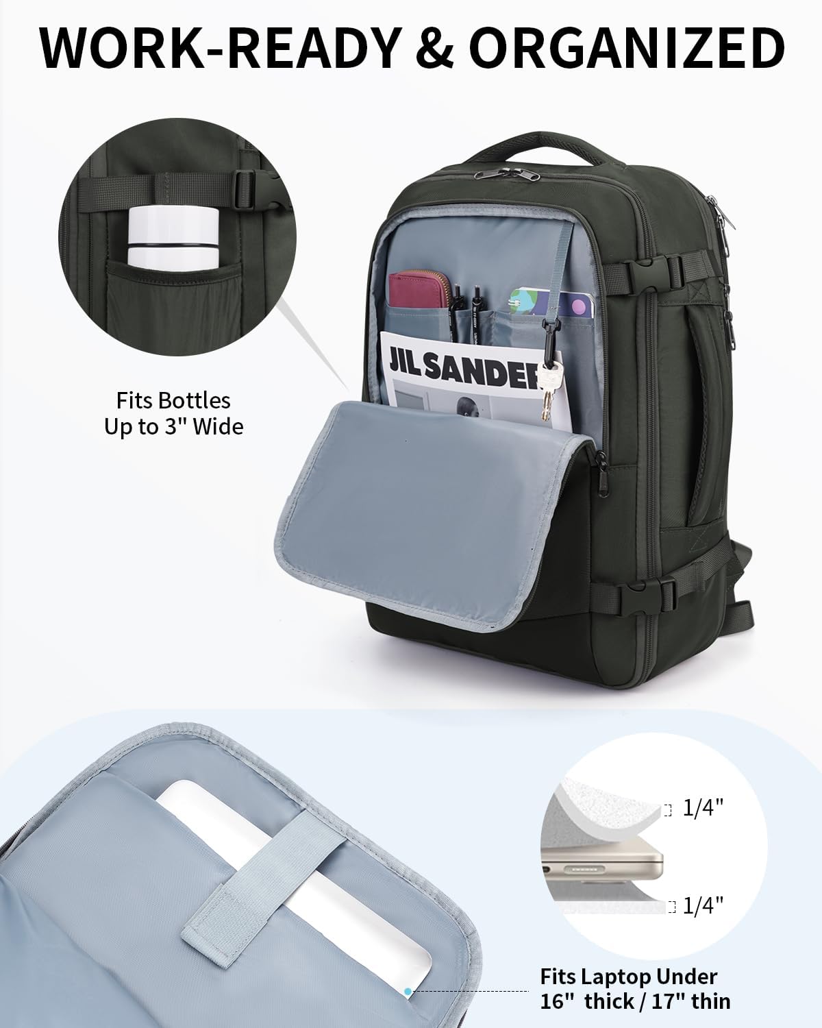 17" Small Unisex Travel Backpack United Airlines Approved 17x10x9 Friendly Suitcase Anti-Theft Lockable Zippers Style Personal Item Bag Travel Essentials with 12 Pockets Water Resistant, Blue