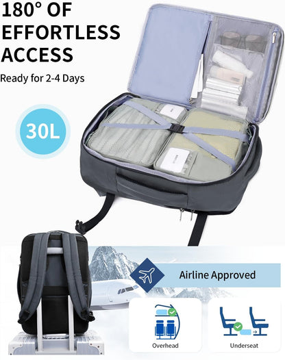 17" Small Unisex Travel Backpack United Airlines Approved 17x10x9 Friendly Suitcase Anti-Theft Lockable Zippers Style Personal Item Bag Travel Essentials with 12 Pockets Water Resistant, Blue