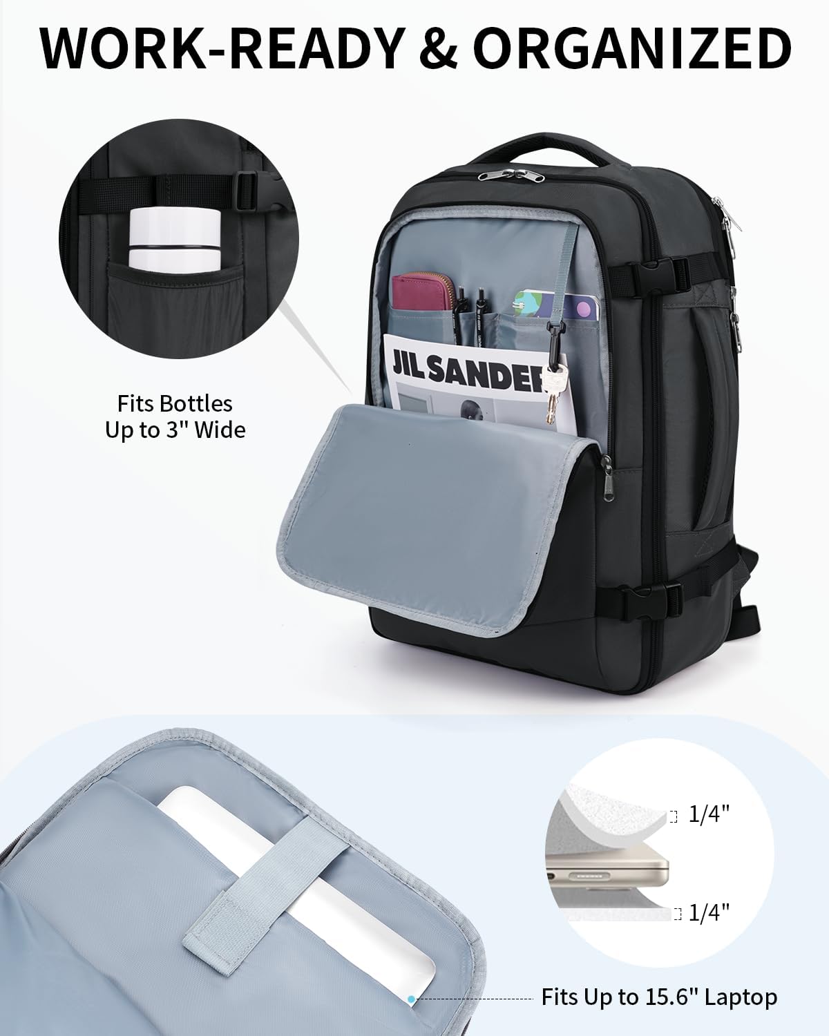 17" Small Unisex Travel Backpack United Airlines Approved 17x10x9 Friendly Suitcase Anti-Theft Lockable Zippers Style Personal Item Bag Travel Essentials with 12 Pockets Water Resistant, Blue