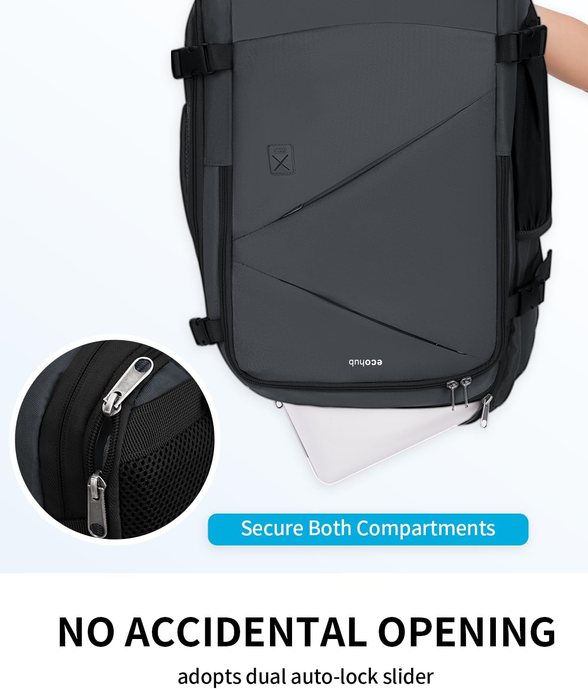 17" Small Unisex Travel Backpack United Airlines Approved 17x10x9 Friendly Suitcase Anti-Theft Lockable Zippers Style Personal Item Bag Travel Essentials with 12 Pockets Water Resistant, Blue