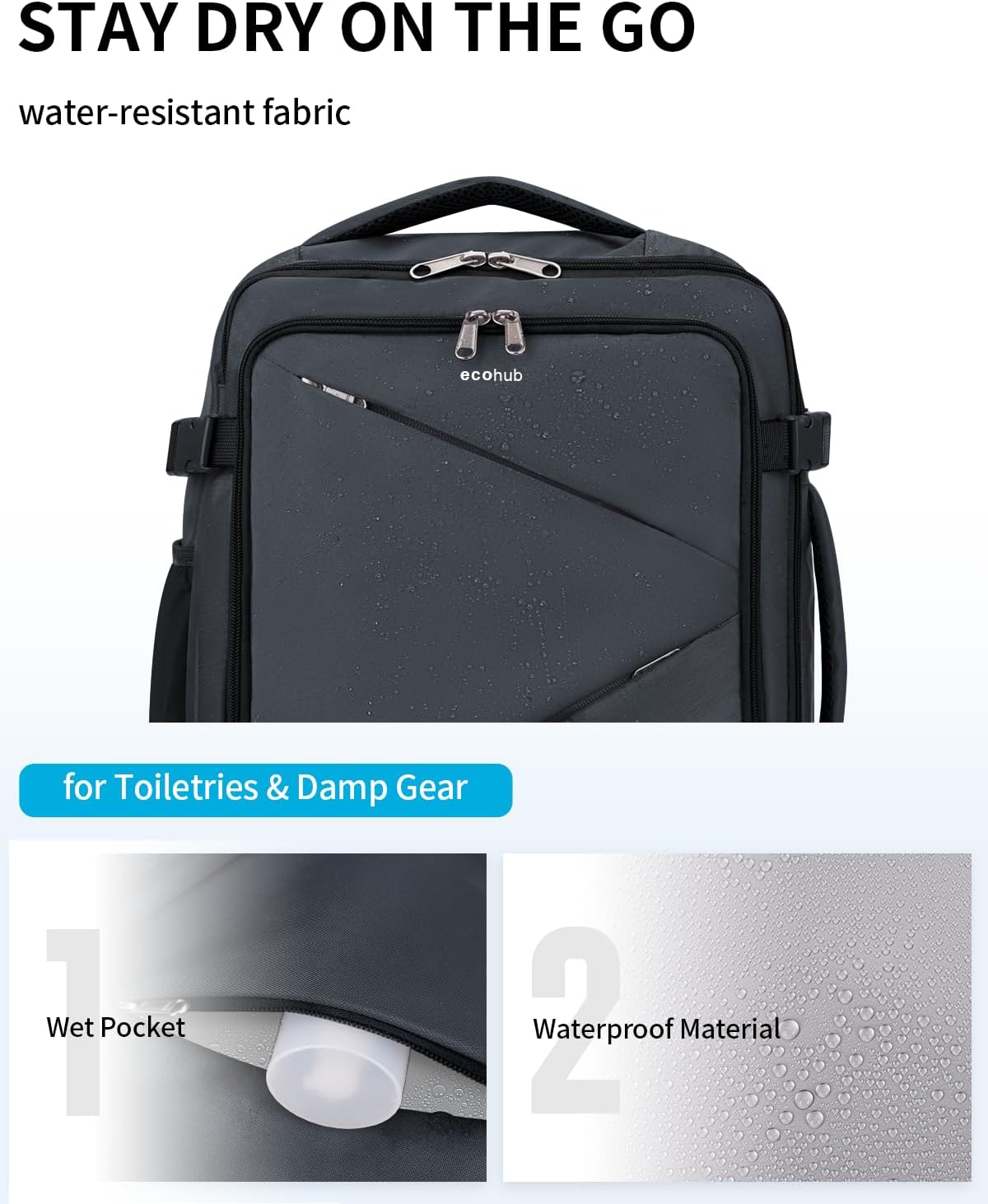 17" Small Unisex Travel Backpack United Airlines Approved 17x10x9 Friendly Suitcase Anti-Theft Lockable Zippers Style Personal Item Bag Travel Essentials with 12 Pockets Water Resistant, Blue