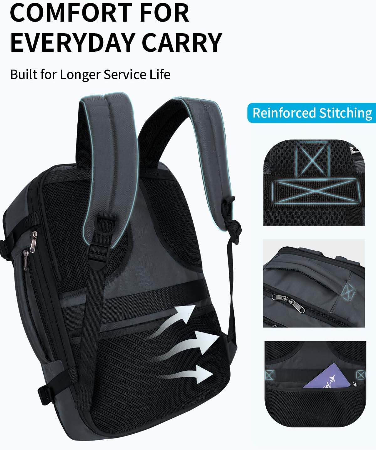 17" Small Unisex Travel Backpack United Airlines Approved 17x10x9 Friendly Suitcase Anti-Theft Lockable Zippers Style Personal Item Bag Travel Essentials with 12 Pockets Water Resistant, Blue