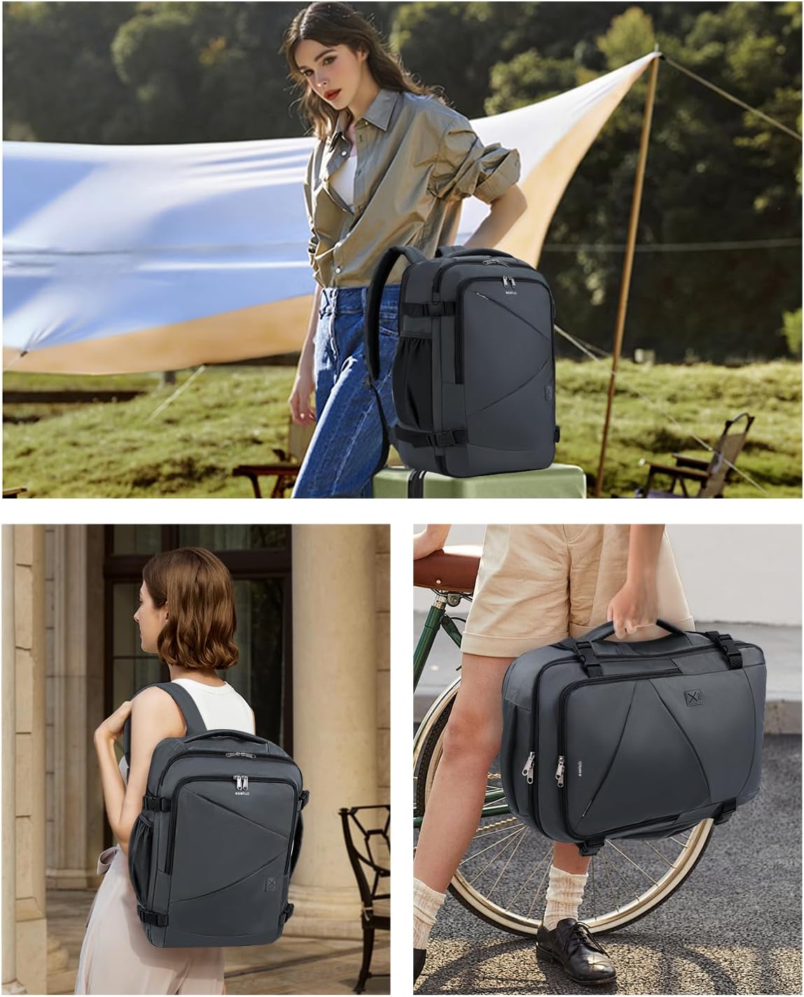 17" Small Unisex Travel Backpack United Airlines Approved 17x10x9 Friendly Suitcase Anti-Theft Lockable Zippers Style Personal Item Bag Travel Essentials with 12 Pockets Water Resistant, Blue