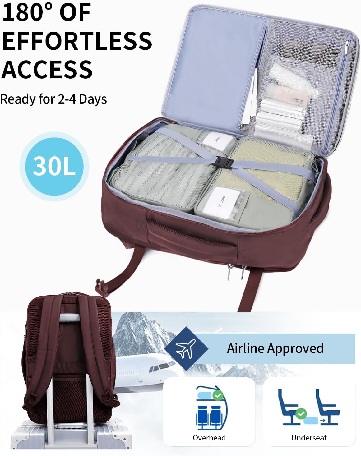 17" Small Unisex Travel Backpack United Airlines Approved 17x10x9 Friendly Suitcase Anti-Theft Lockable Zippers Style Personal Item Bag Travel Essentials with 12 Pockets Water Resistant, Blue