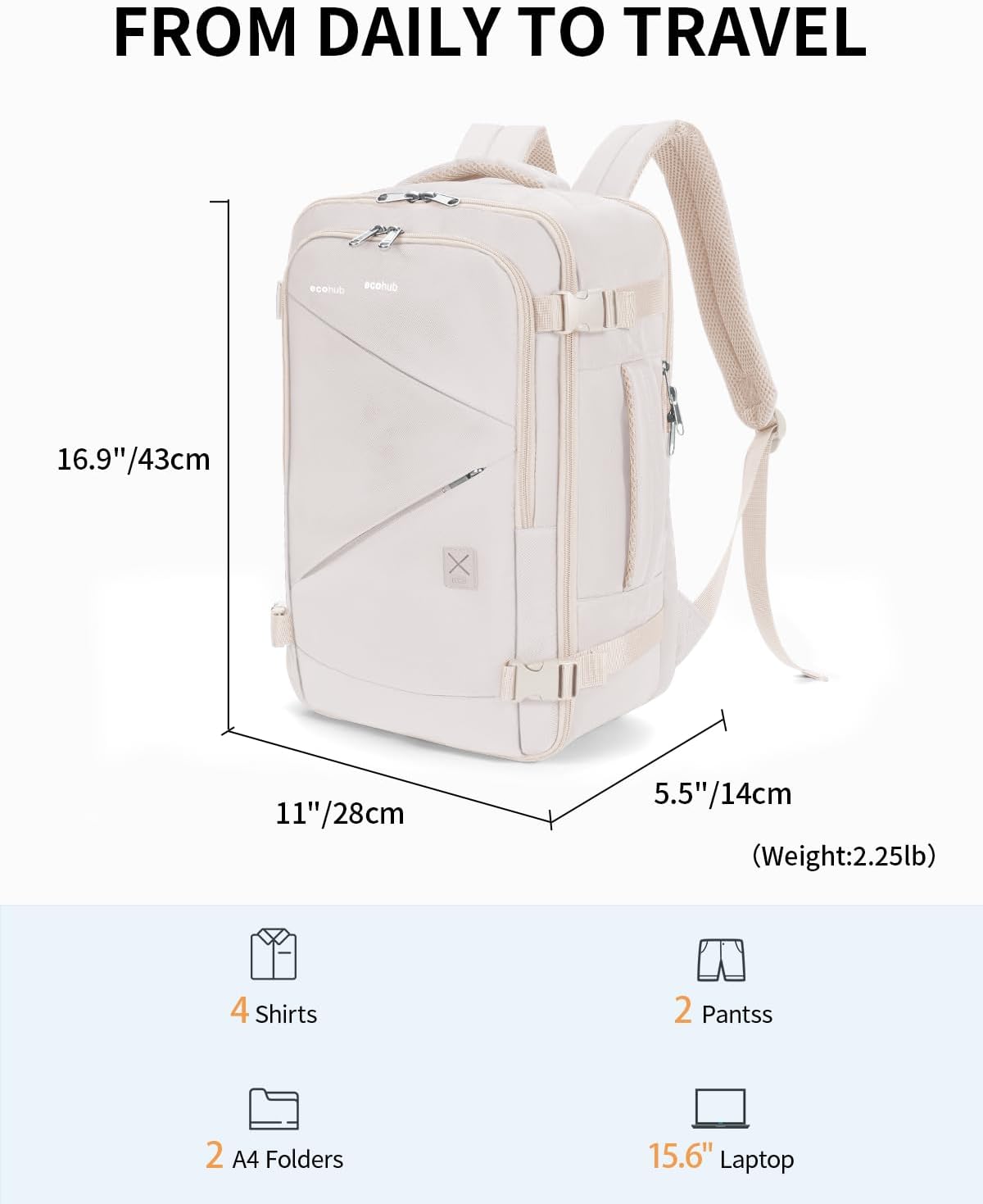 17" Small Unisex Travel Backpack United Airlines Approved 17x10x9 Friendly Suitcase Anti-Theft Lockable Zippers Style Personal Item Bag Travel Essentials with 12 Pockets Water Resistant, Blue