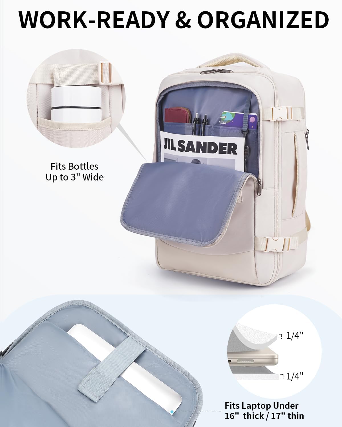 17" Small Unisex Travel Backpack United Airlines Approved 17x10x9 Friendly Suitcase Anti-Theft Lockable Zippers Style Personal Item Bag Travel Essentials with 12 Pockets Water Resistant, Blue