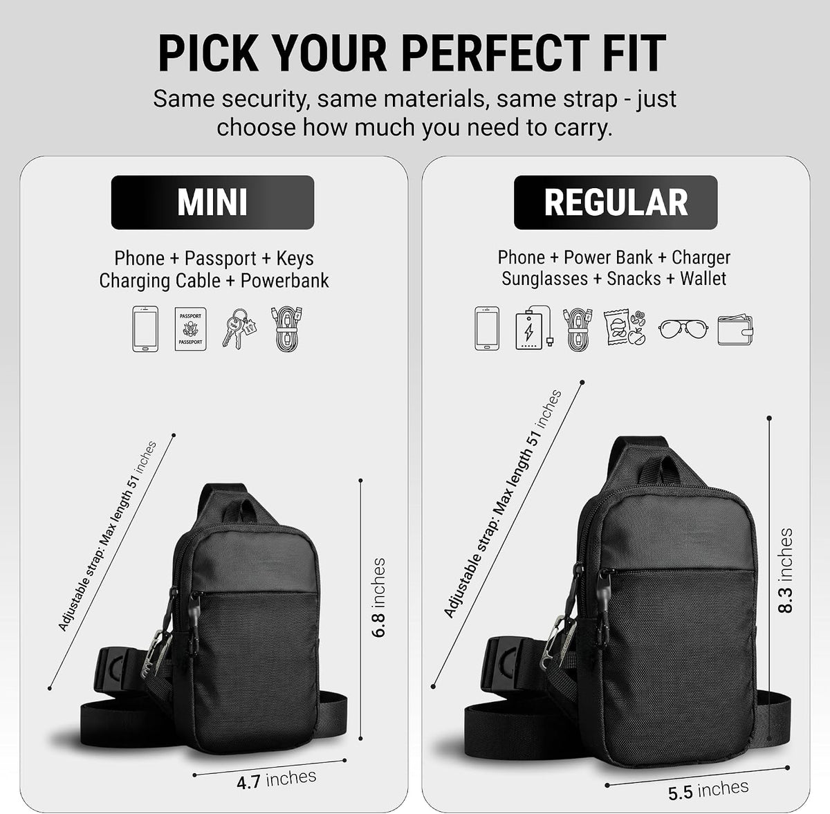 Travel Sling Bag for Men & Women - Small Water Resistant Crossbody Multipocket Chest Bag with Anti-Theft