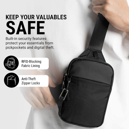 Travel Sling Bag for Men & Women - Small Water Resistant Crossbody Multipocket Chest Bag with Anti-Theft