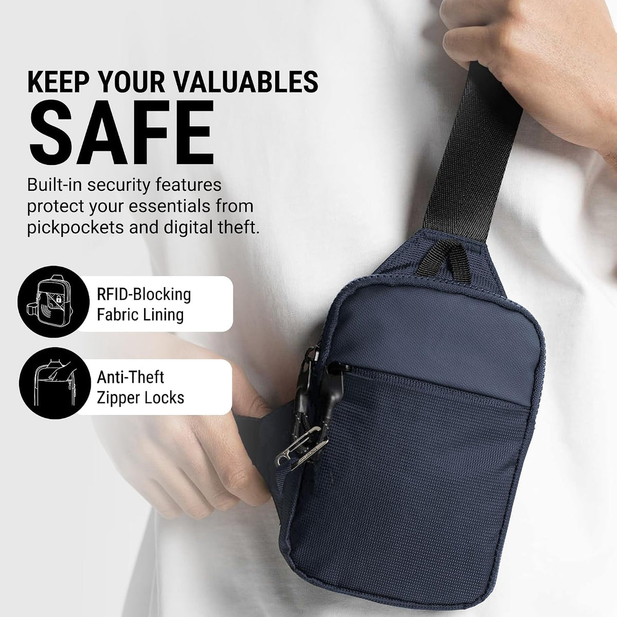 Travel Sling Bag for Men & Women - Small Water Resistant Crossbody Multipocket Chest Bag with Anti-Theft