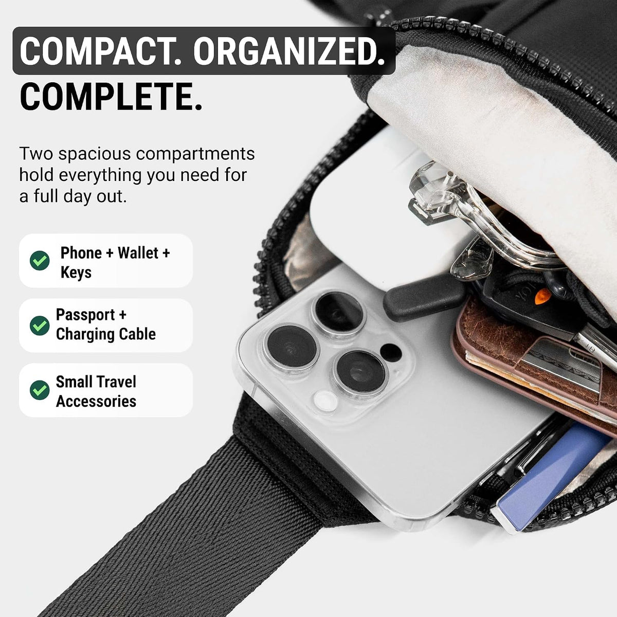 Travel Sling Bag for Men & Women - Small Water Resistant Crossbody Multipocket Chest Bag with Anti-Theft