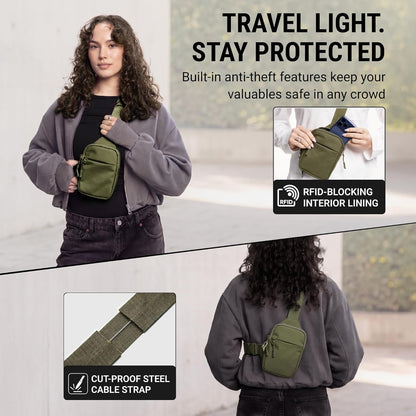 Travel Sling Bag for Men & Women - Small Water Resistant Crossbody Multipocket Chest Bag with Anti-Theft