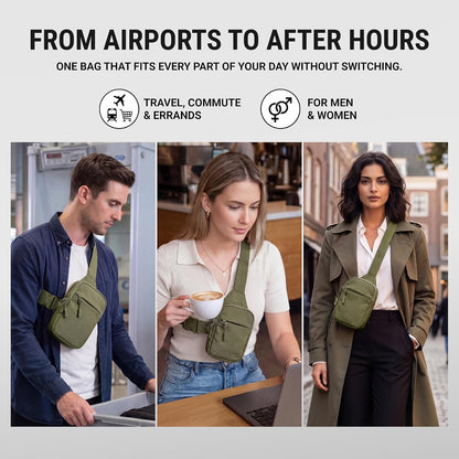 Travel Sling Bag for Men & Women - Small Water Resistant Crossbody Multipocket Chest Bag with Anti-Theft
