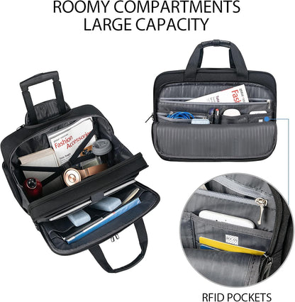 17.3 Inch Rolling Laptop Bag, Waterproof Overnight Rolling Bags, Laptop Bags for Travel/Work/Business, Stylish Carry on Briefcase, Black