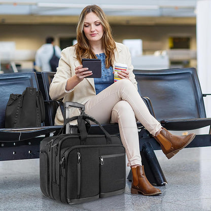 17.3 Inch Rolling Laptop Bag, Waterproof Overnight Rolling Bags, Laptop Bags for Travel/Work/Business, Stylish Carry on Briefcase, Black