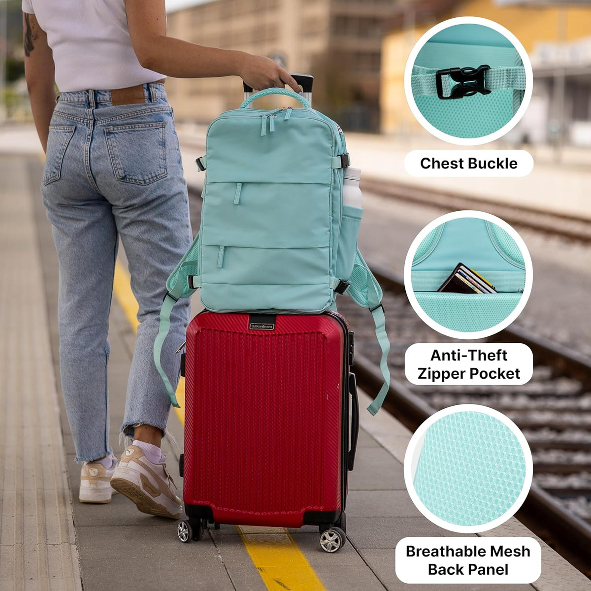 (Not Made In China) Travel Backpack Airline Approved, Carry-On Underseat, Holds 15.6 or 16 Inch Laptop, Personal Item Bag with Shoe Compartment For Men Women, Beige 30l