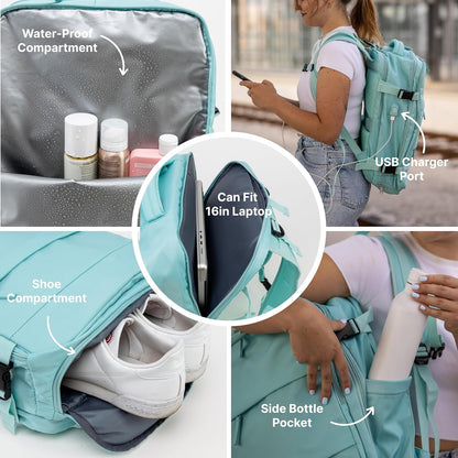 (Not Made In China) Travel Backpack Airline Approved, Carry-On Underseat, Holds 15.6 or 16 Inch Laptop, Personal Item Bag with Shoe Compartment For Men Women, Beige 30l