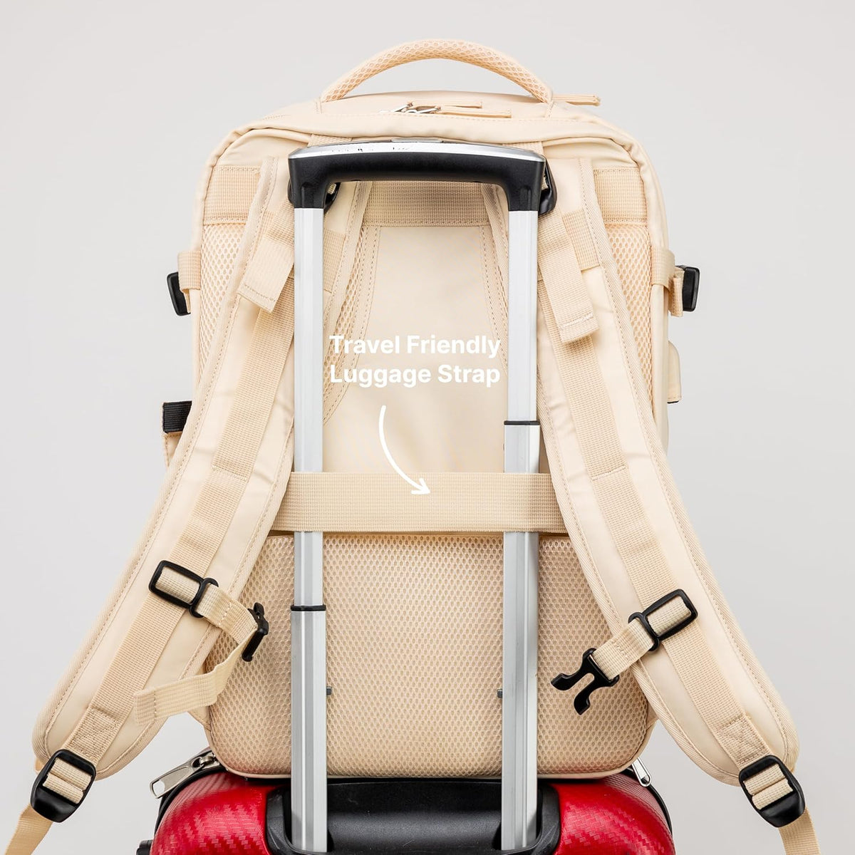 (Not Made In China) Travel Backpack Airline Approved, Carry-On Underseat, Holds 15.6 or 16 Inch Laptop, Personal Item Bag with Shoe Compartment For Men Women, Beige 30l