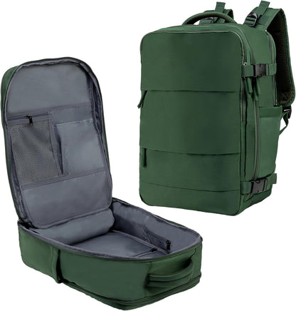 (Not Made In China) Travel Backpack Airline Approved, Carry-On Underseat, Holds 15.6 or 16 Inch Laptop, Personal Item Bag with Shoe Compartment For Men Women, Beige 30l