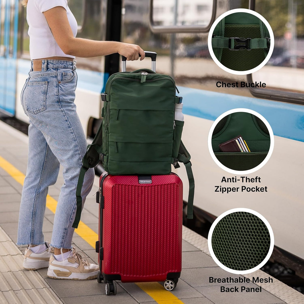 (Not Made In China) Travel Backpack Airline Approved, Carry-On Underseat, Holds 15.6 or 16 Inch Laptop, Personal Item Bag with Shoe Compartment For Men Women, Beige 30l