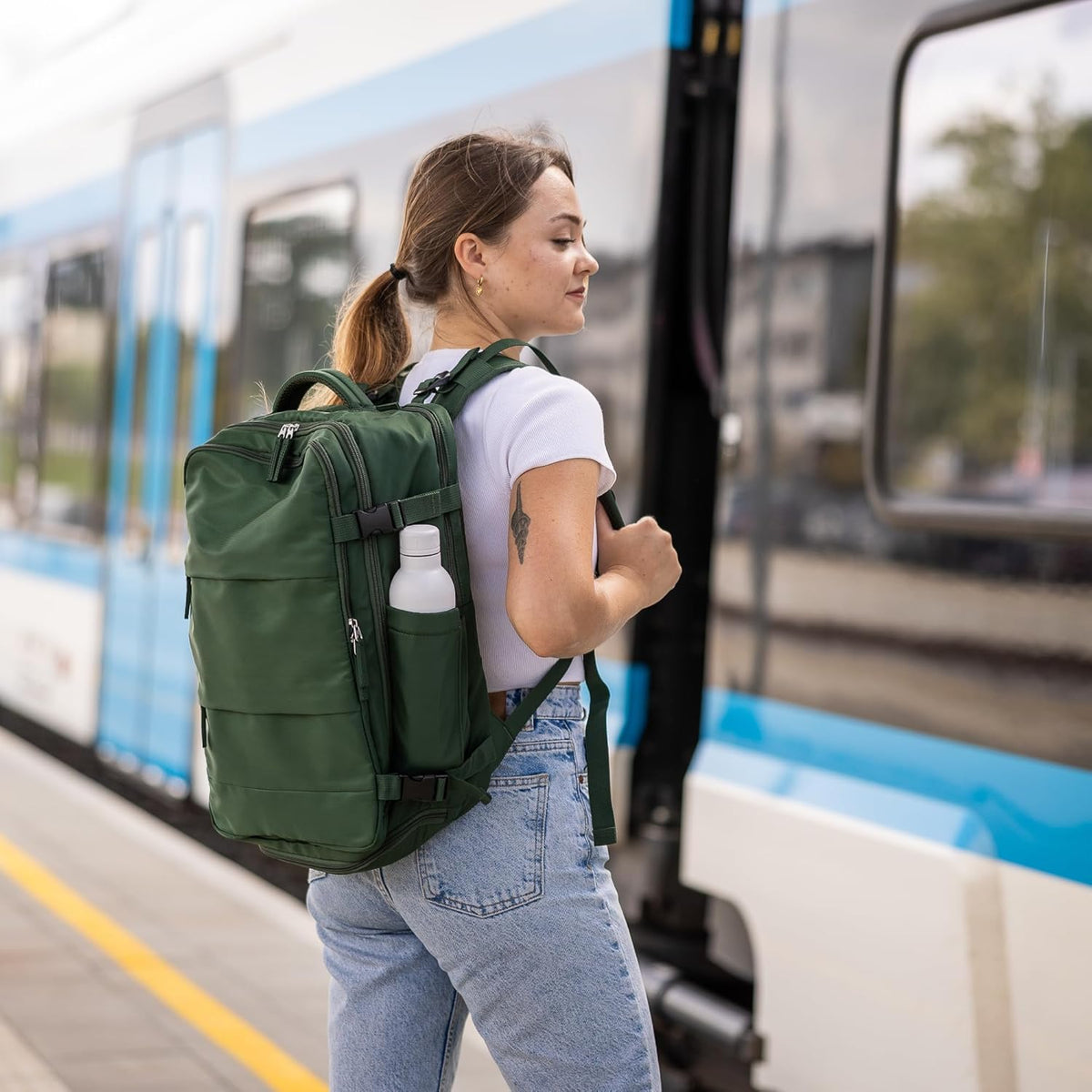 (Not Made In China) Travel Backpack Airline Approved, Carry-On Underseat, Holds 15.6 or 16 Inch Laptop, Personal Item Bag with Shoe Compartment For Men Women, Beige 30l
