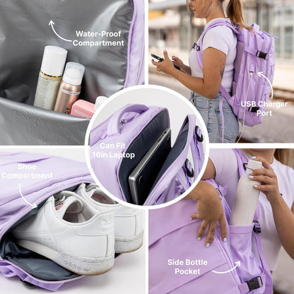 (Not Made In China) Travel Backpack Airline Approved, Carry-On Underseat, Holds 15.6 or 16 Inch Laptop, Personal Item Bag with Shoe Compartment For Men Women, Beige 30l