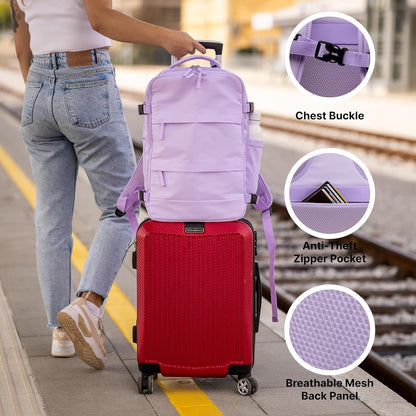 (Not Made In China) Travel Backpack Airline Approved, Carry-On Underseat, Holds 15.6 or 16 Inch Laptop, Personal Item Bag with Shoe Compartment For Men Women, Beige 30l
