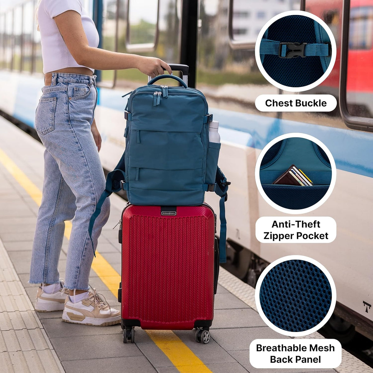 (Not Made In China) Travel Backpack Airline Approved, Carry-On Underseat, Holds 15.6 or 16 Inch Laptop, Personal Item Bag with Shoe Compartment For Men Women, Beige 30l