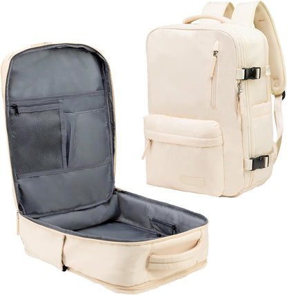 (Not Made In China) Travel Backpack Airline Approved, Carry-On Underseat, Holds 15.6 or 16 Inch Laptop, Personal Item Bag with Shoe Compartment For Men Women, Beige 30l