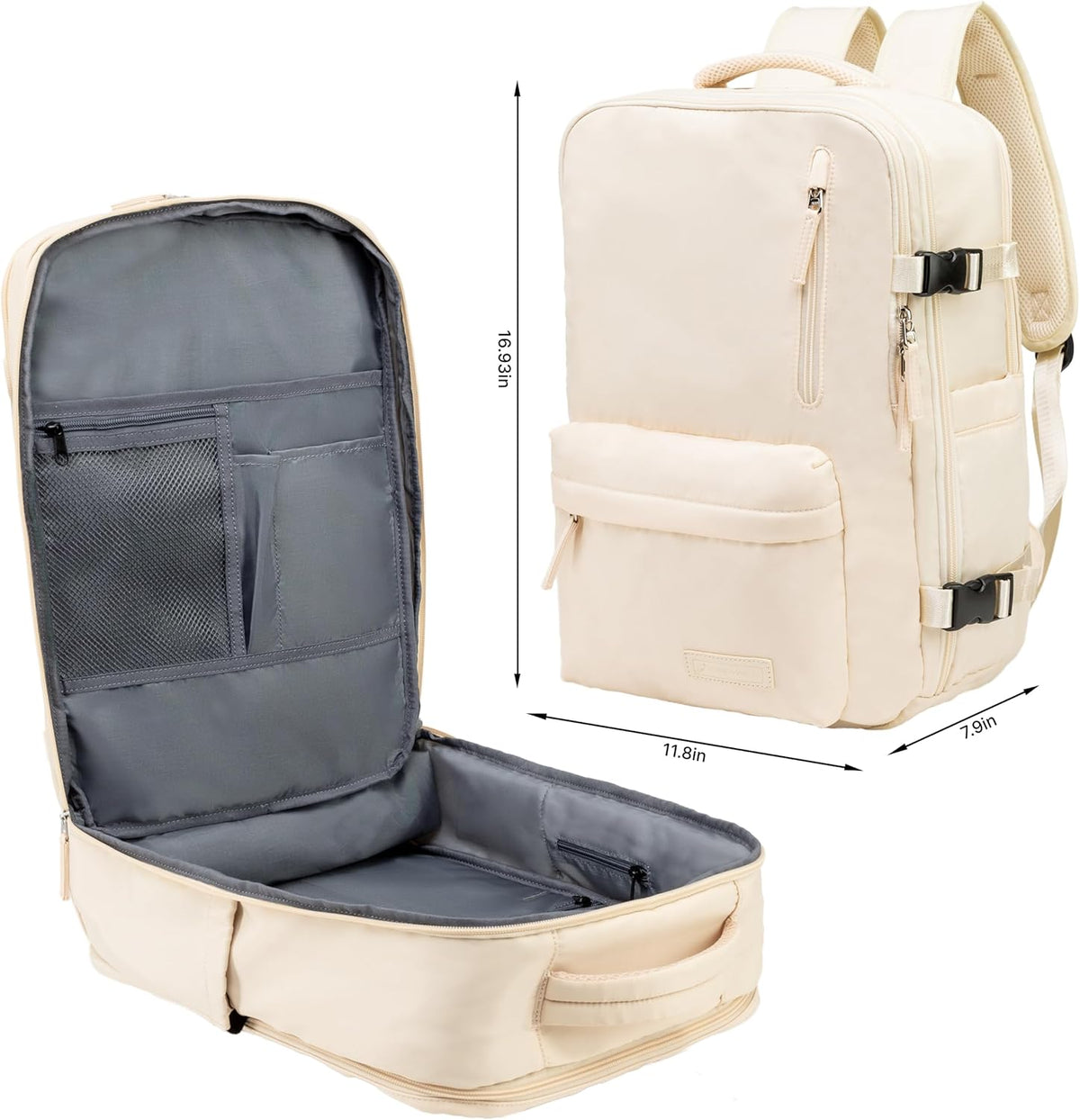 (Not Made In China) Travel Backpack Airline Approved, Carry-On Underseat, Holds 15.6 or 16 Inch Laptop, Personal Item Bag with Shoe Compartment For Men Women, Beige 30l