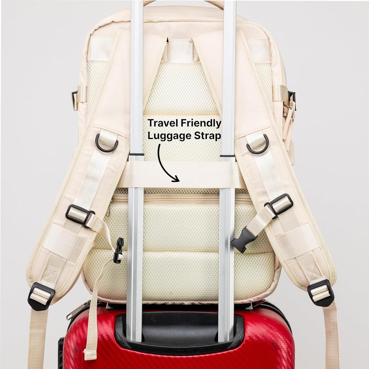 (Not Made In China) Travel Backpack Airline Approved, Carry-On Underseat, Holds 15.6 or 16 Inch Laptop, Personal Item Bag with Shoe Compartment For Men Women, Beige 30l