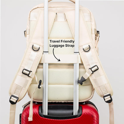 (Not Made In China) Travel Backpack Airline Approved, Carry-On Underseat, Holds 15.6 or 16 Inch Laptop, Personal Item Bag with Shoe Compartment For Men Women, Beige 30l