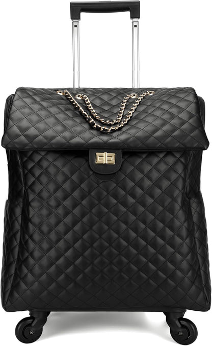 Leather Softside Underseat Carry On Luggage, Expandable Spinner | Rhombus softside finish, sturdy zipper and smooth wheels keep light clothing and work items close on short trips
