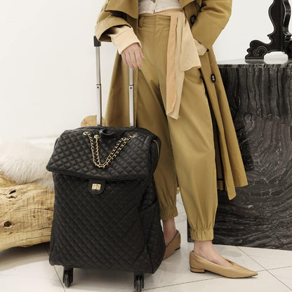 Leather Softside Underseat Carry On Luggage, Expandable Spinner | Rhombus softside finish, sturdy zipper and smooth wheels keep light clothing and work items close on short trips
