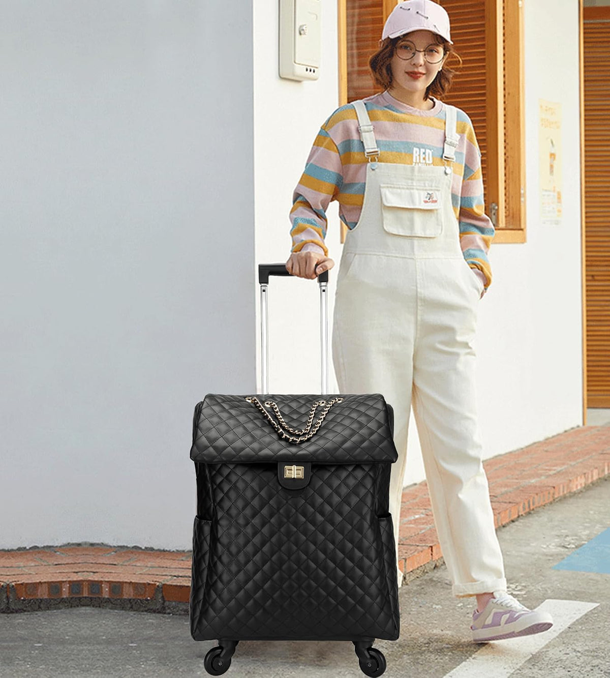 Leather Softside Underseat Carry On Luggage, Expandable Spinner | Rhombus softside finish, sturdy zipper and smooth wheels keep light clothing and work items close on short trips
