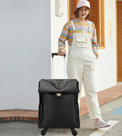 Leather Softside Underseat Carry On Luggage, Expandable Spinner | Rhombus softside finish, sturdy zipper and smooth wheels keep light clothing and work items close on short trips
