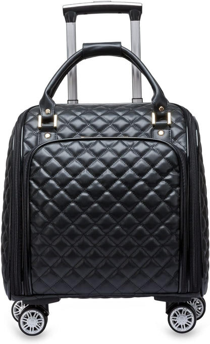 Leather Softside Underseat Carry On Luggage, Expandable Spinner | Rhombus softside finish, sturdy zipper and smooth wheels keep light clothing and work items close on short trips