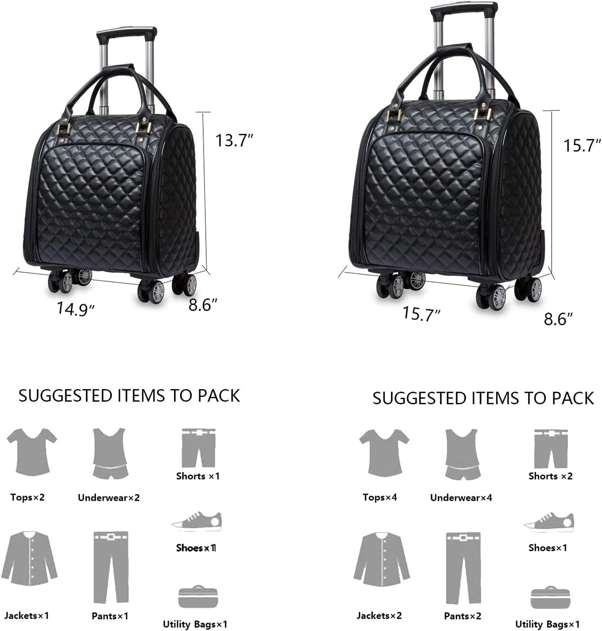 Leather Softside Underseat Carry On Luggage, Expandable Spinner | Rhombus softside finish, sturdy zipper and smooth wheels keep light clothing and work items close on short trips