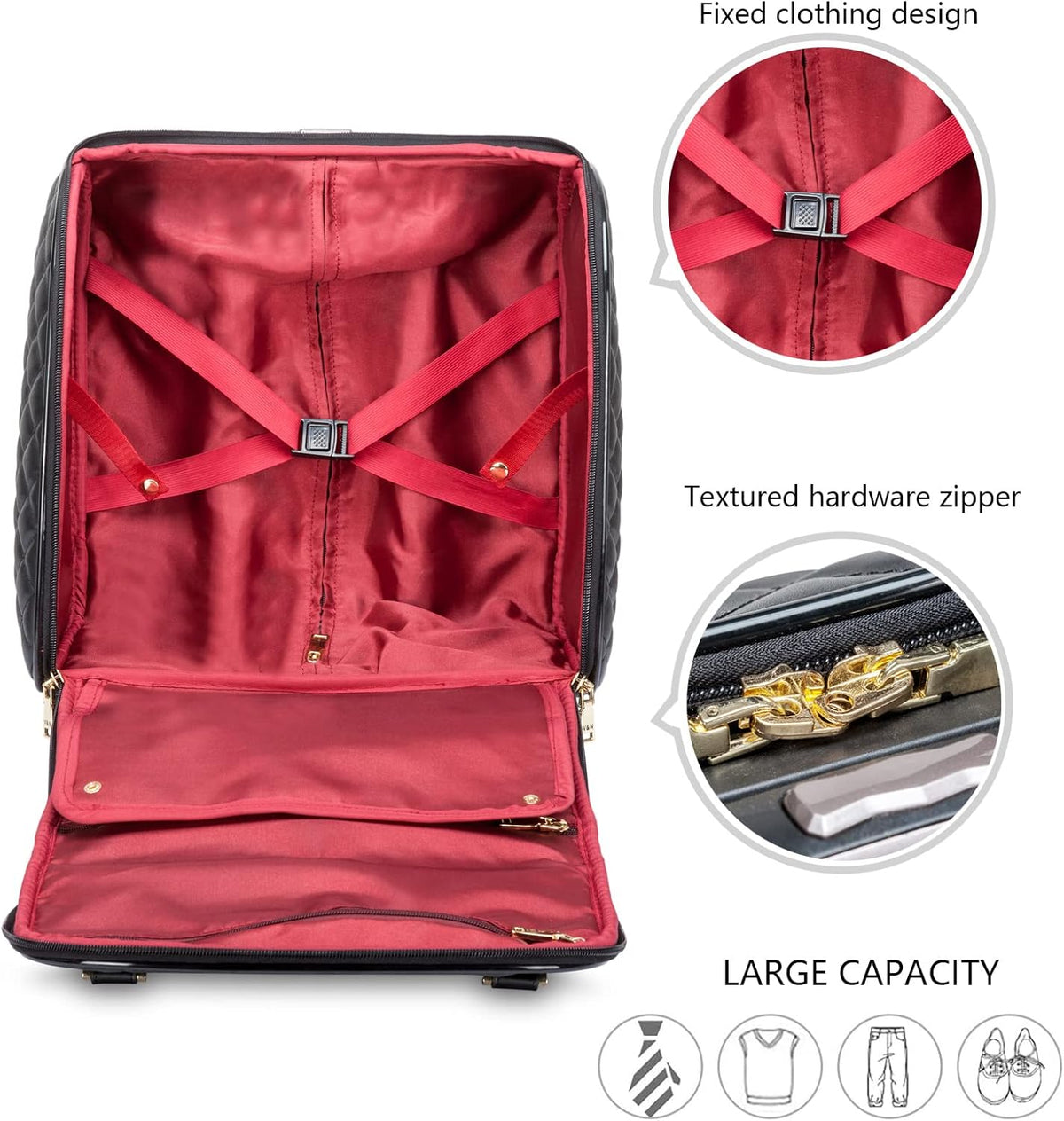 Leather Softside Underseat Carry On Luggage, Expandable Spinner | Rhombus softside finish, sturdy zipper and smooth wheels keep light clothing and work items close on short trips