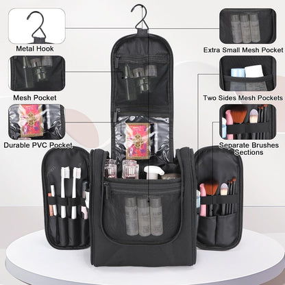 Hanging Toiletry bag & Makeup Bag for Travel, Water-Resistant Organizer Toiletries Bag with Separate Compartments, Travel Essentials Kit (Gray)