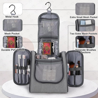 Hanging Toiletry bag & Makeup Bag for Travel, Water-Resistant Organizer Toiletries Bag with Separate Compartments, Travel Essentials Kit (Gray)