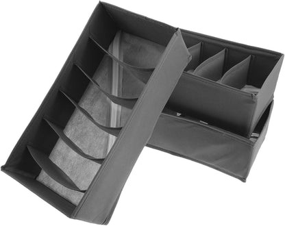 3pcs Foldable Fabric Underwear Drawer Organizer Boxes with 6 Compartments Each, Collapsible Clothing Storage Bins for Socks, Belts, and Ties, for Bedroom and Closet Organization