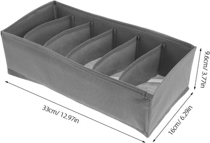 3pcs Foldable Fabric Underwear Drawer Organizer Boxes with 6 Compartments Each, Collapsible Clothing Storage Bins for Socks, Belts, and Ties, for Bedroom and Closet Organization
