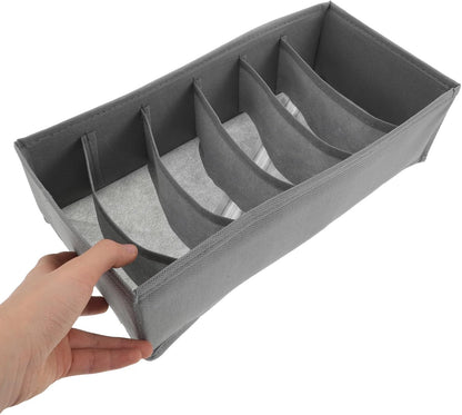 3pcs Foldable Fabric Underwear Drawer Organizer Boxes with 6 Compartments Each, Collapsible Clothing Storage Bins for Socks, Belts, and Ties, for Bedroom and Closet Organization
