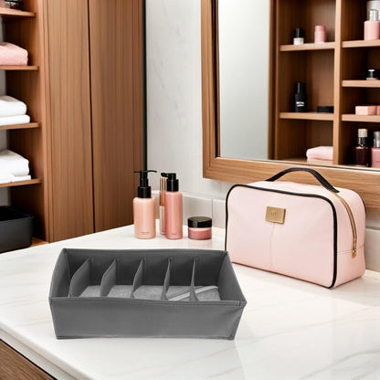 3pcs Foldable Fabric Underwear Drawer Organizer Boxes with 6 Compartments Each, Collapsible Clothing Storage Bins for Socks, Belts, and Ties, for Bedroom and Closet Organization