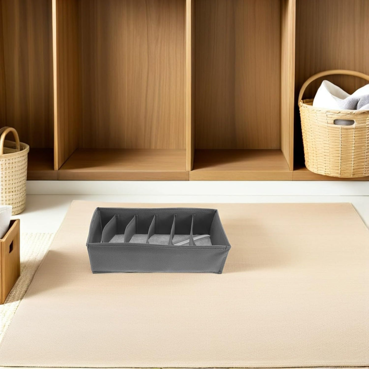 3pcs Foldable Fabric Underwear Drawer Organizer Boxes with 6 Compartments Each, Collapsible Clothing Storage Bins for Socks, Belts, and Ties, for Bedroom and Closet Organization