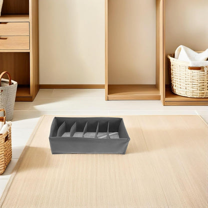 3pcs Foldable Fabric Underwear Drawer Organizer Boxes with 6 Compartments Each, Collapsible Clothing Storage Bins for Socks, Belts, and Ties, for Bedroom and Closet Organization